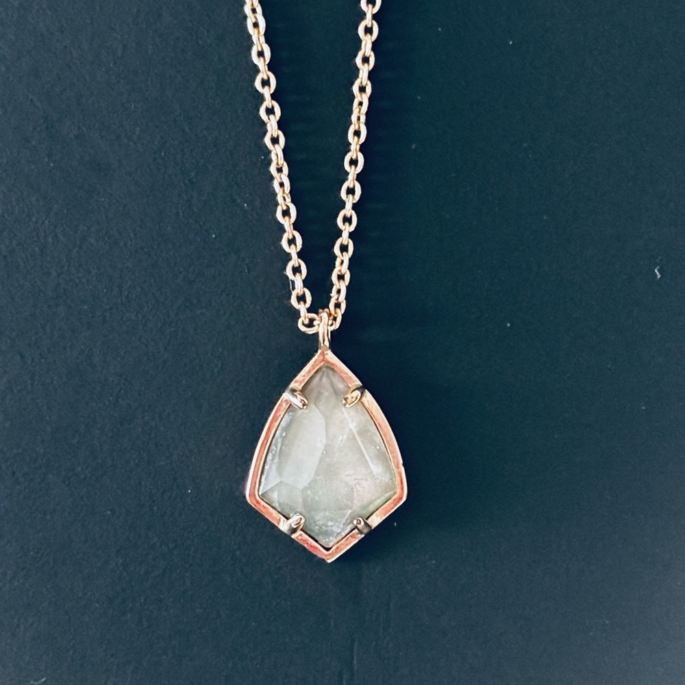 Kendra Scott Rose Gold Necklace with Smokey Green Pendent - Picture 2 of 3